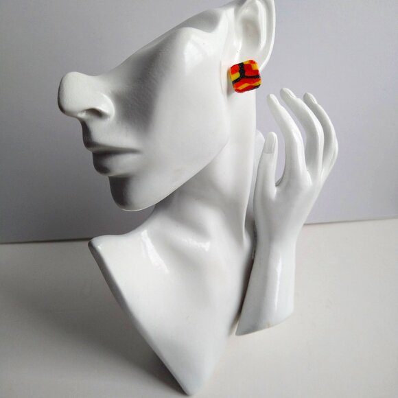 Handmade gloss pink polymer clay earrings. Boucles d'oreilles fait à la main - Picture 4 of 6